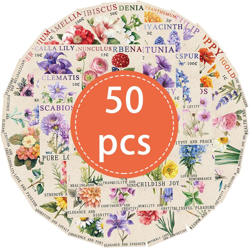 50 ШТ. Винтажные Цветочные Почтовые Марки Наклейки Эстетичные Ботанические Деко Бумага Наклейка Водонепроницаемые Виниловые Цветочные Наклейки Скрапбукинг