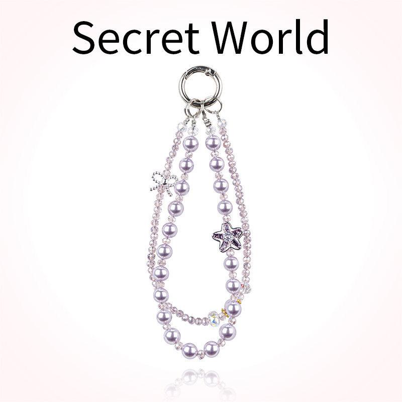 Fashionable Pearl Crystal Mobile Phone Chain Star Beaded Double Strand Crystal Lanyard Short Wrist Hand-held Hanging Accessory 1