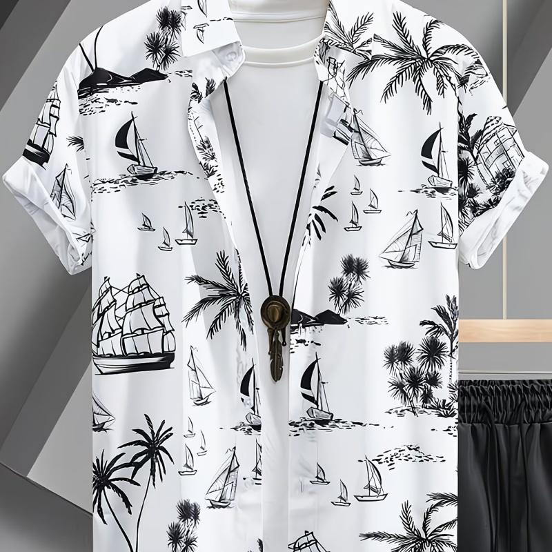 

Men s printed short sleeve button-down shirt with 3D heat transfer pattern, casual beach vacation street style XXL