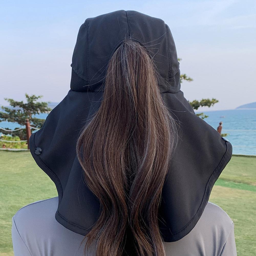 Wide-Brimmed Sunshade Shawl Cap Solid Color Anti-UV Cap Sun Hat Neck Protection Hat  Women