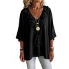 Blusa Casual de Manga Tres Cuartos con Volantes de Colores y Cuello en V para Mujer