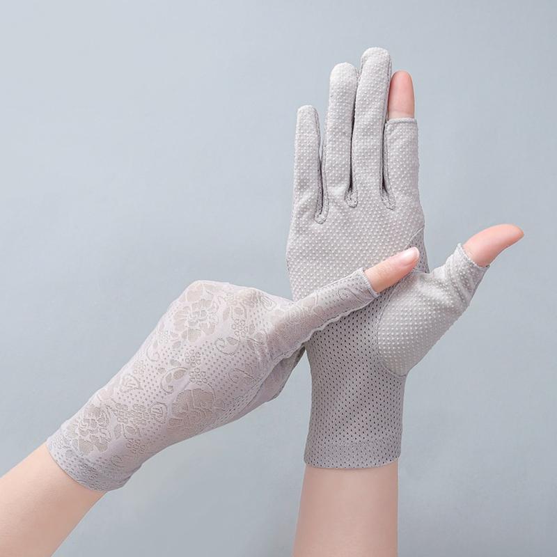 1Pair Lace Non-slip Driving Sunscreen Wave Point Breathable Gloves Outdoor Touch Screen Anti UV Nylon