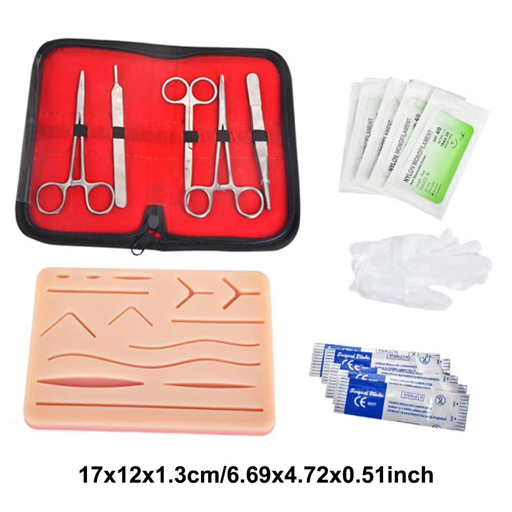 17Pcs/Set Silicone Suture Pad Kit Skin Medical Sugical Suture Practice Model Trainer Set With Tools Set