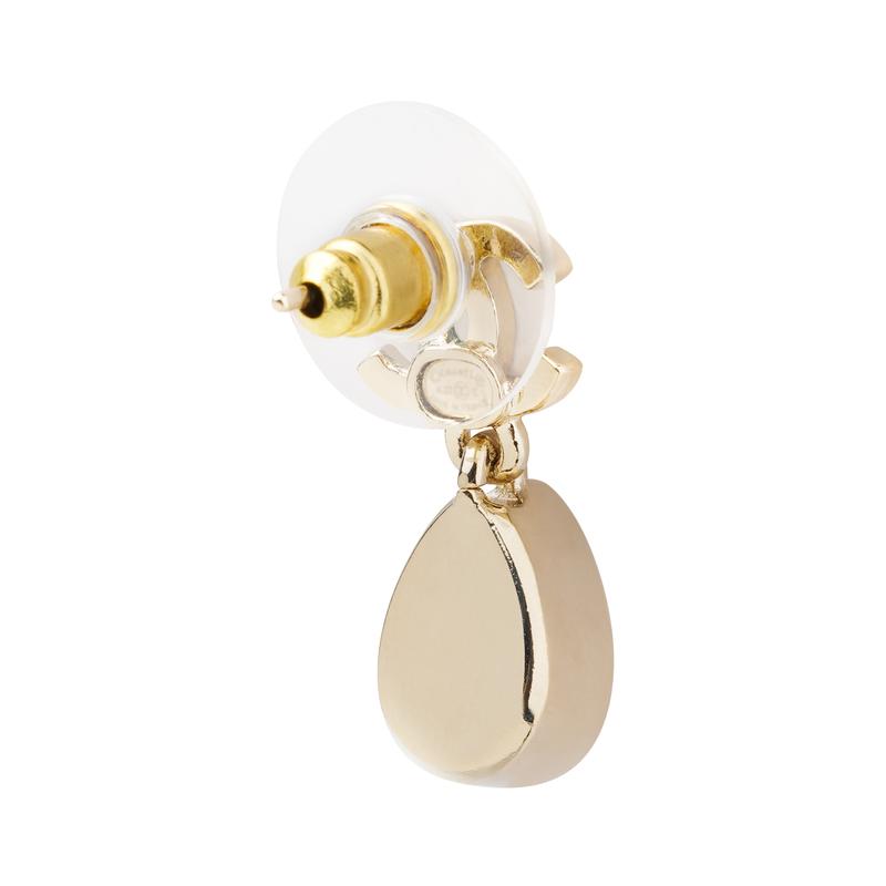 CHANEL classic double C rhinestone earrings gold