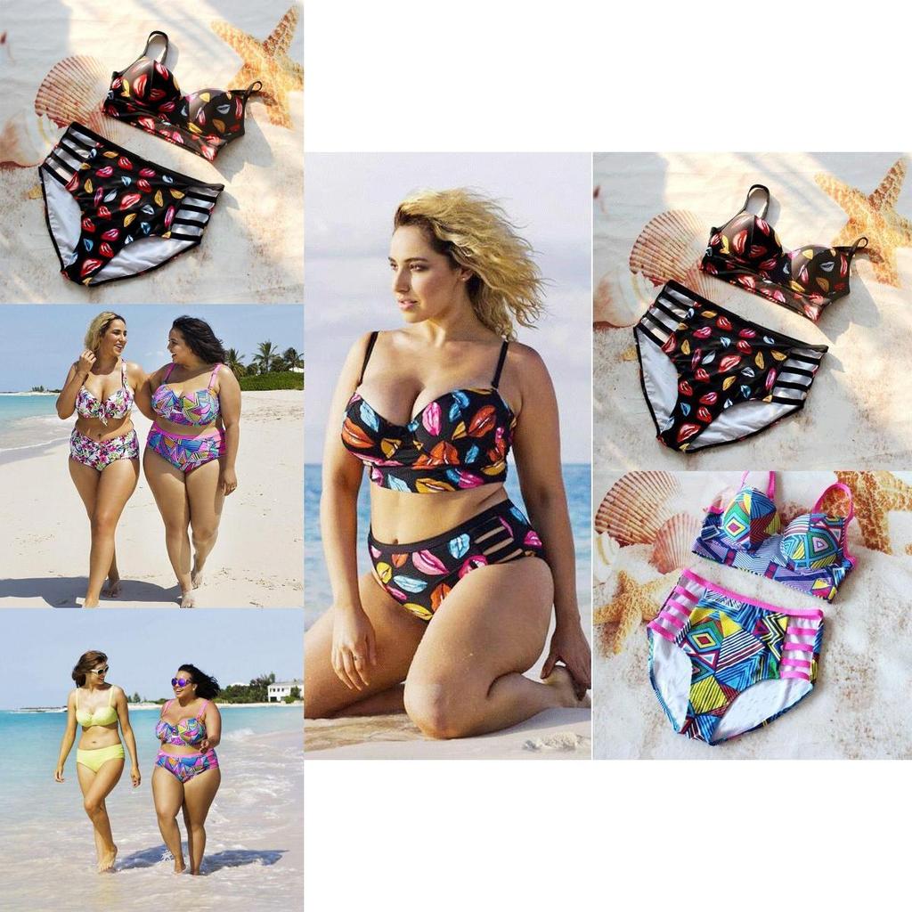 Stylish Women Push Up Padded Plus Size Bikini Set With High Waist Design For Comfort