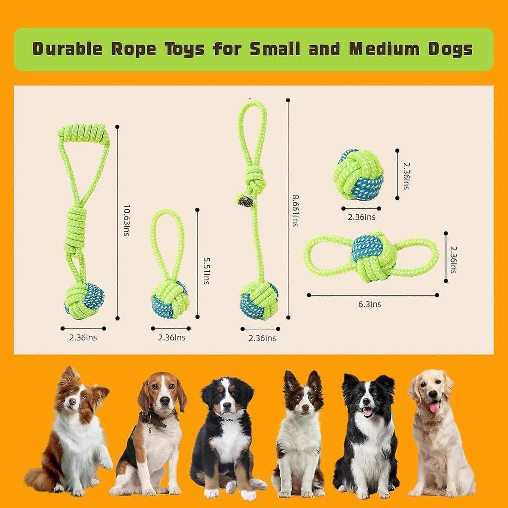 5 Pack Dog Rope Toys, Interactive Tough Chew Toys for Small and Medium Dogs, Clean Teeth and Relieve Boredom, Tug of War, Aggressive Chewers, Cotton R