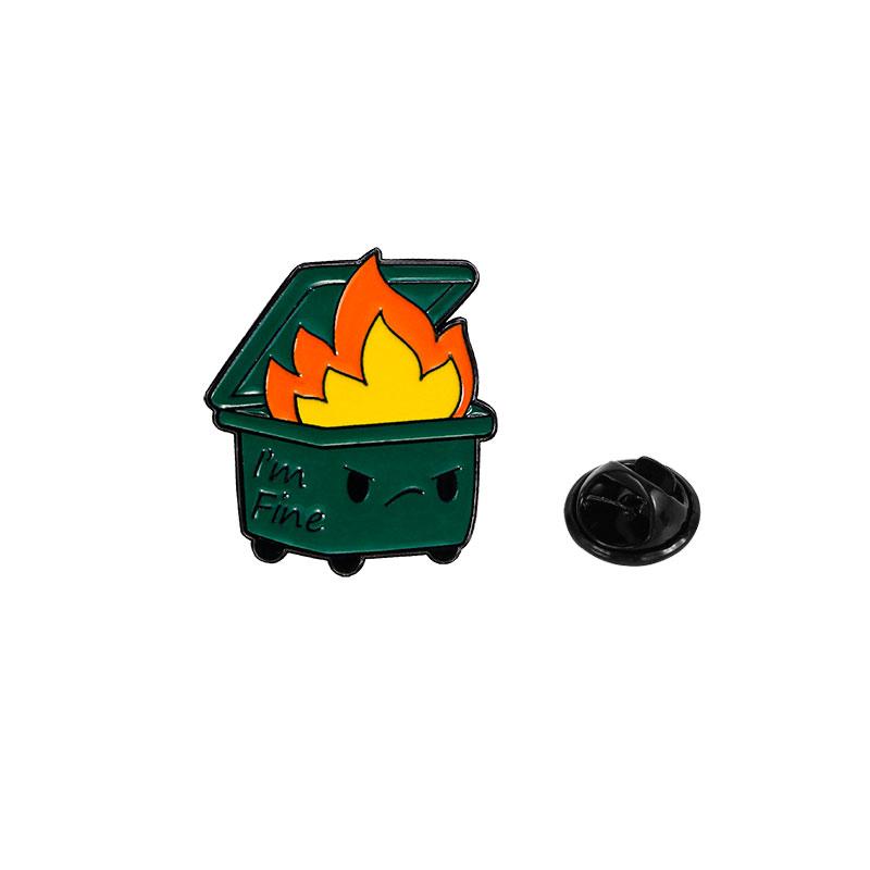 Funny Dumpster Fire Enamel Brooches It s Fine I m Fine Everything Is Fine Sarcasm Letter Pins