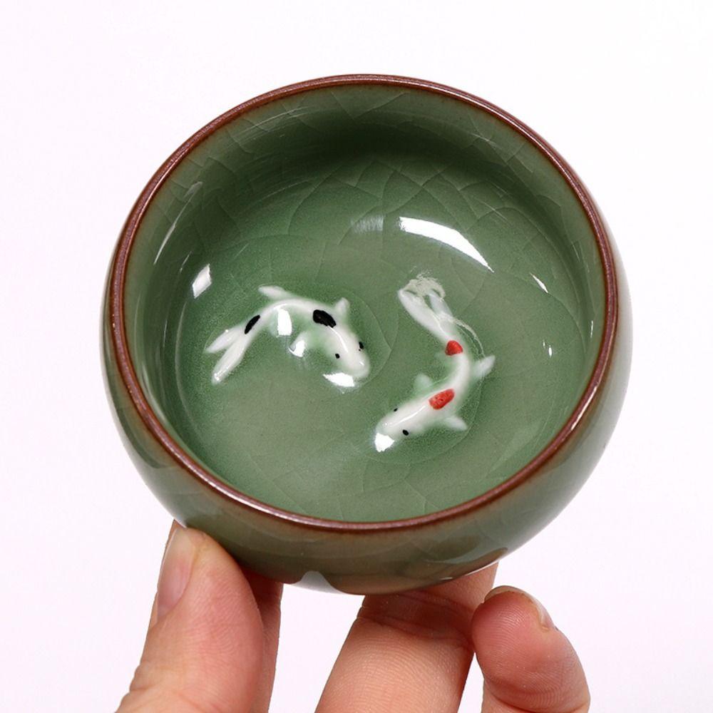 60ml Golden Fish Celadon Porcelain Teacups Crackle Chinese tea cup Longquan Tea Cup Bowl Household