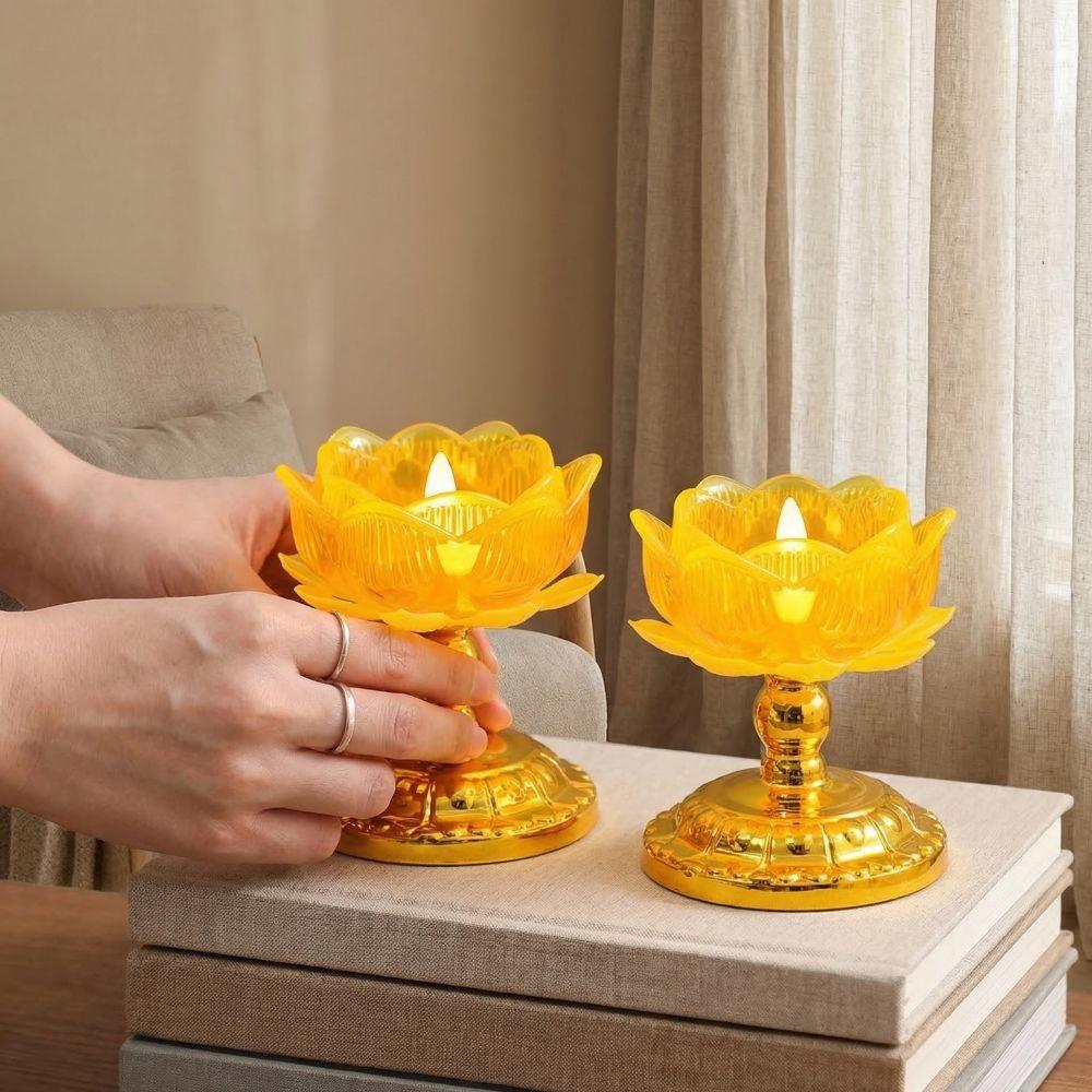 2Pcs Battery Operated Electronic Lotus Lamp Ornament Swing Flameless Candles Outdoor Night Lamp
