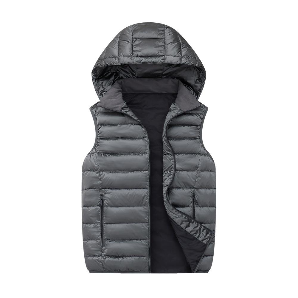 

Осень и Зима Пуховик из Легкого Пуха Белой Утки Большого Размера с Капюшоном Жилет Пуховый Жилет Куртка L серый