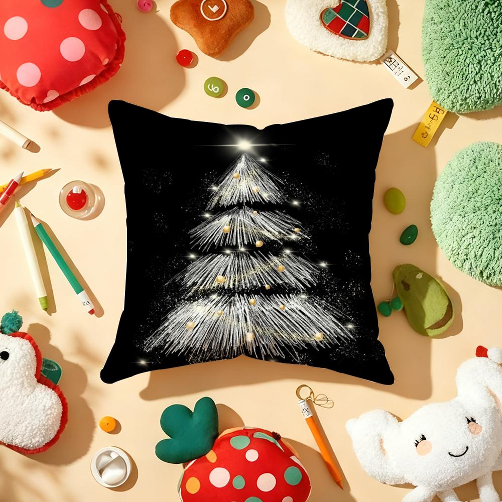 Merry Christmas Printed Pillow Case Plush Fabric Soft Double-Sided Printed Sofa Warm Winter Home Gift Cushion Cover