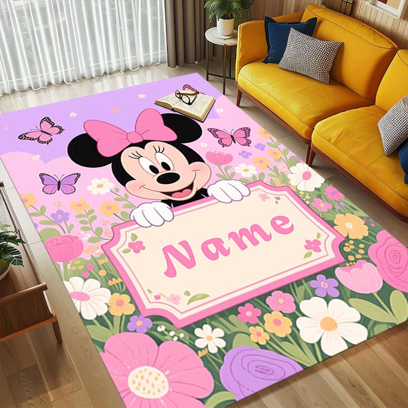 Custom Name Minnie Mouse Garden Living Room Non-Slip Area Rug Soft Carpet for Bedroom Kids Playroom Sofa Office Home Decor Doormat
