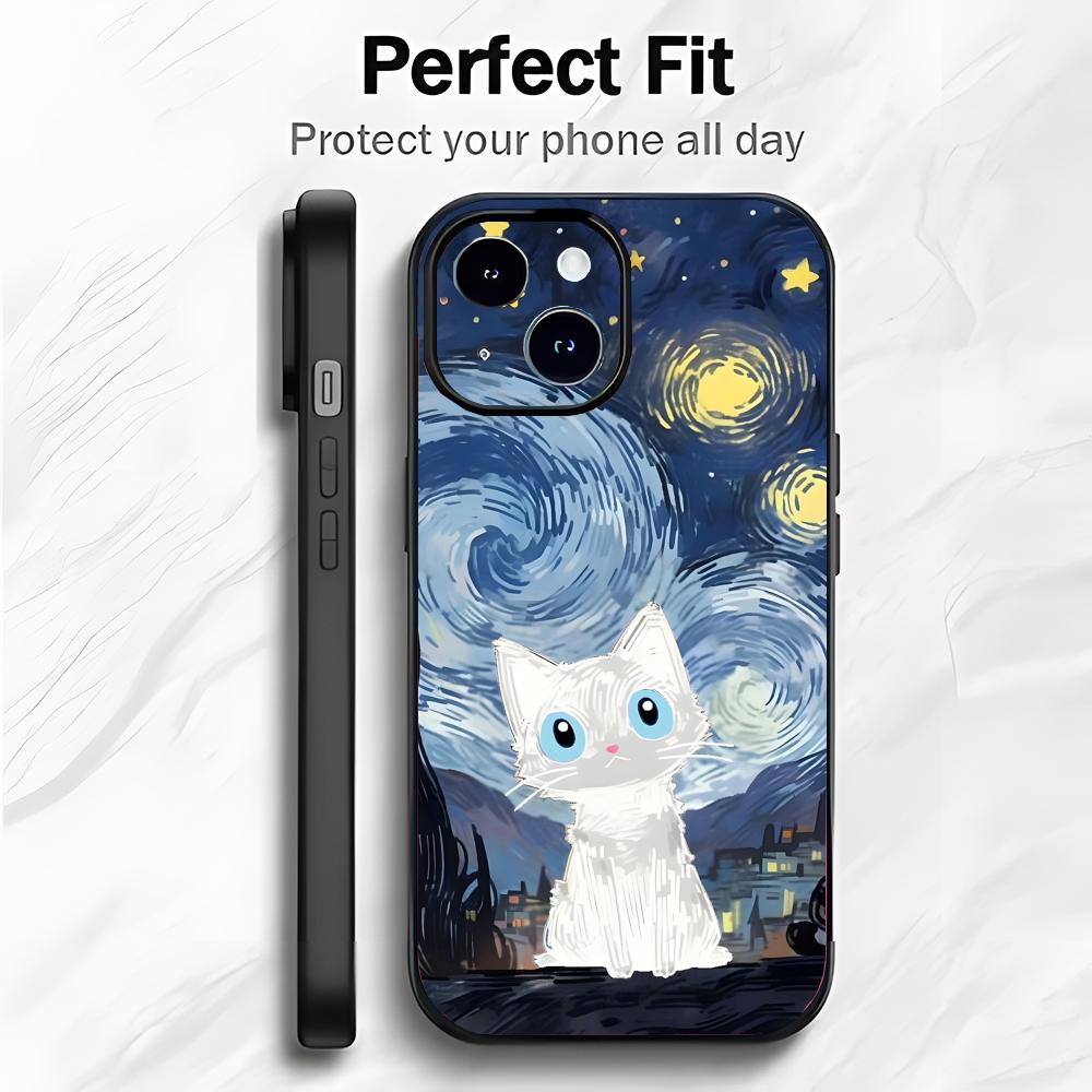 Van G-Gogh Starry Sky Cat Art Phone Case Phone Case Soft Packaging Lightweight For iPhone17 16 15 14 13ProMax