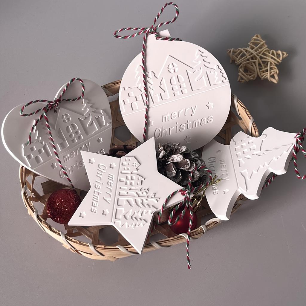1 Stück Weihnachtsherz Rund Baum Sternförmiges Hängeornament Silikonform DIY Zement Gips Ton Handwerk für Heimdekoration Geschenk