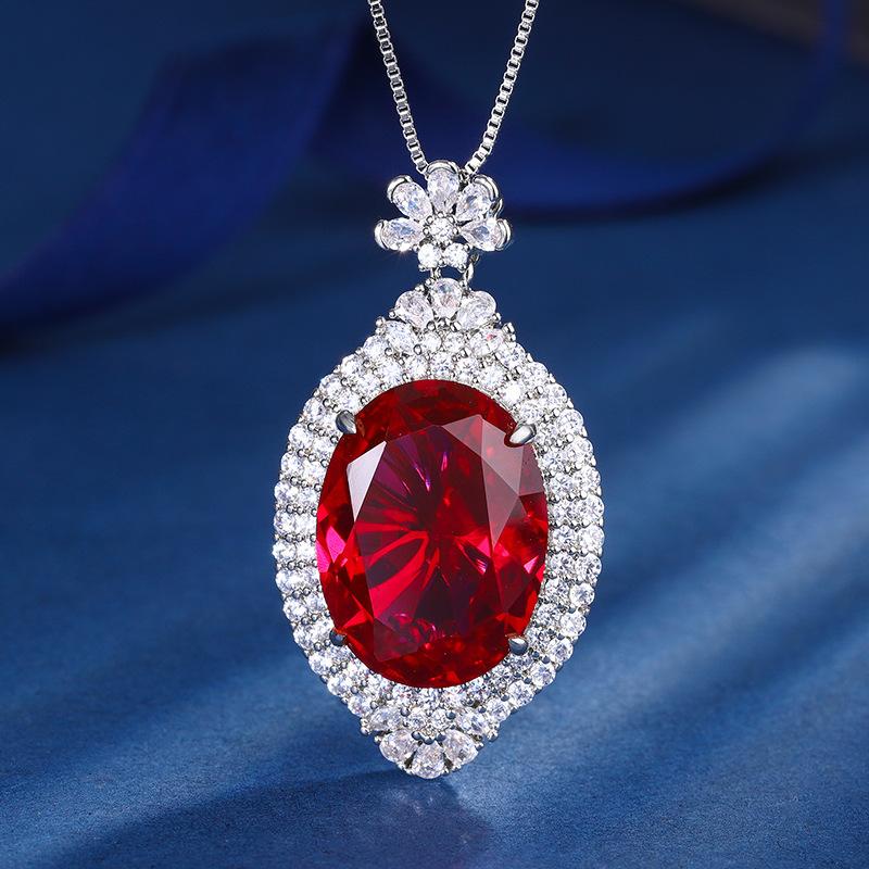 Jewelry Copper Bottom Gold Plated Simulation Color Treasure Fashion Pendant Necklace Big Dan Shape Main Stone 15 * 20