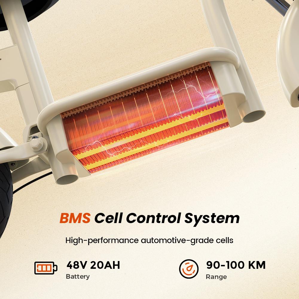 Electric Scooter iScooter Y16 14" 1200W Motor LCD DIsplay Soft Seat Cushion 48V 20AH Fully Suspended Adult Electric Scooter With NFC Card Beige