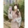 Pink new floral suspender dress, thin early spring beautiful lace vacation dress