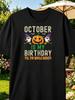 Funny October Birthday Month T-Shirt for Men, October-Themed Graphic Tee with October Birthdays Calendar Round Neck Casu