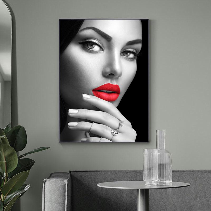 Pintura em tela de lábios vermelhos, pôsteres e impressão de arte de parede para decoração de sala de estar e casa