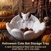 Layered Petal Snack Dish Halloween Bat Candy Dish 3D Printed Matte White PLA Jewelry Bowl Gothic Table Ornament for Entryway And Coffee Desktop
