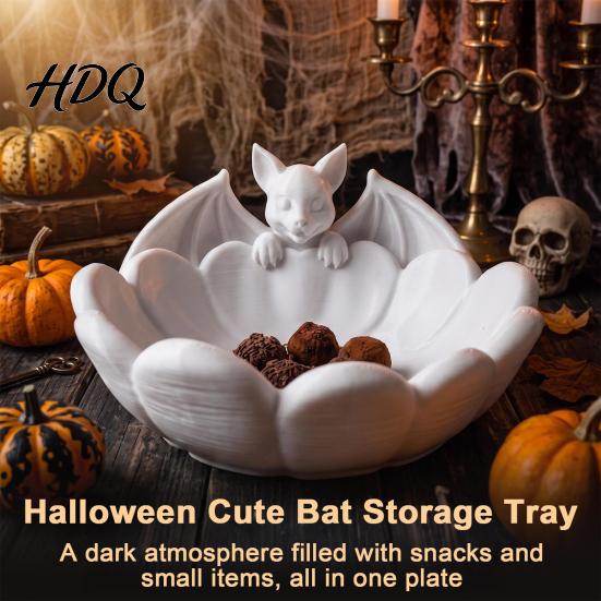 Layered Petal Snack Dish Halloween Bat Candy Dish 3D Printed Matte White PLA Jewelry Bowl Gothic Table Ornament for Entryway And Coffee Desktop