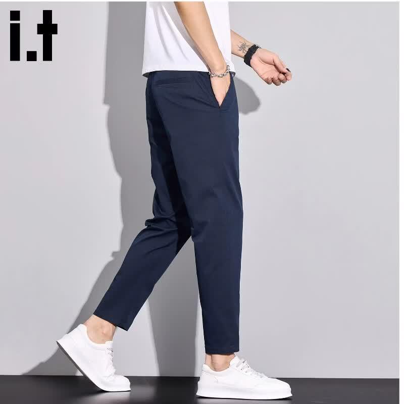 Fingercroxx Men's Business Casual Micro-Stretch Tapered Cropped Pants