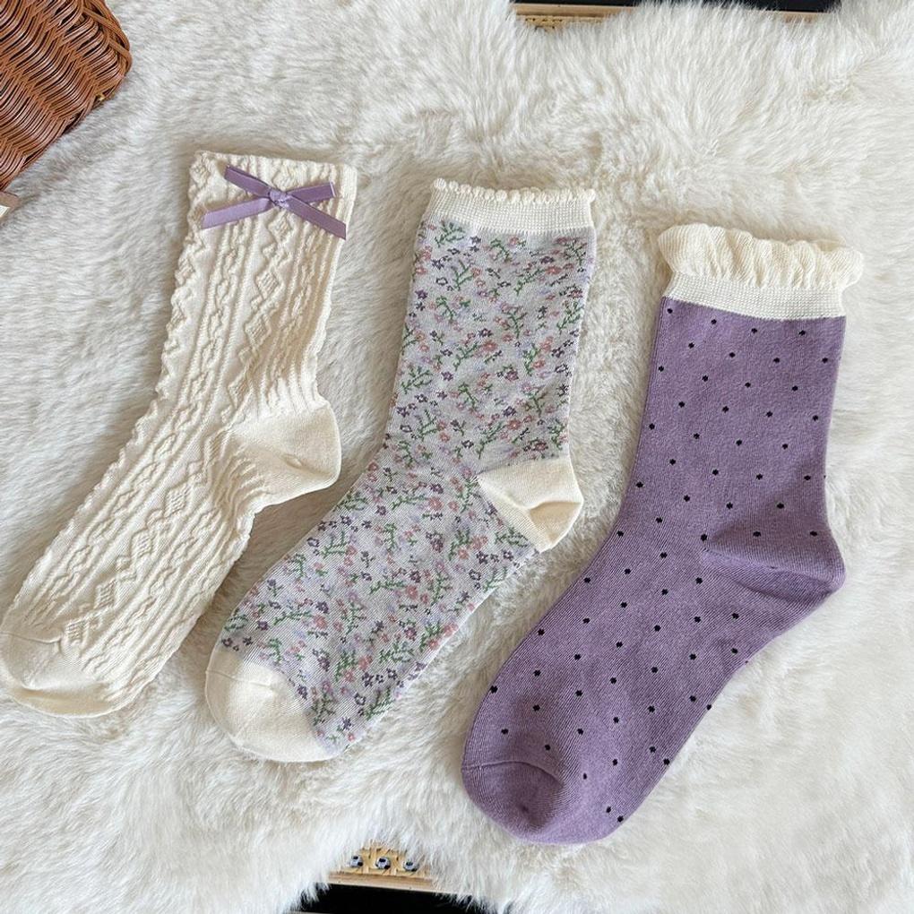

Women s Daily Violet Frill Mid-Calf Fashion Socks (3 Colors) Flower