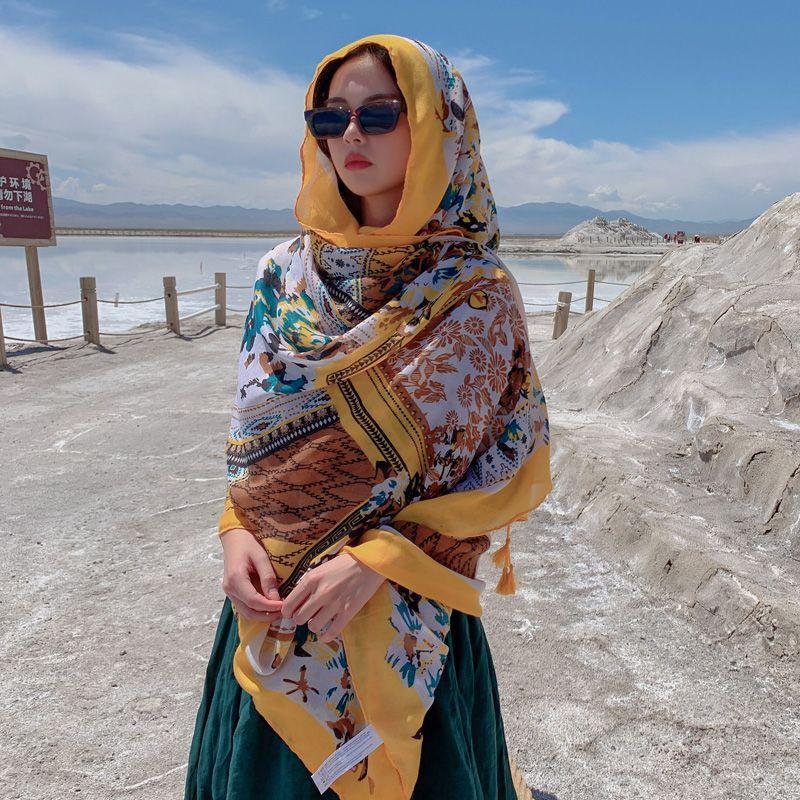 Шарф женский зимние теплые шарфы винтажный богемный этнический стиль шаль накидка пляжное — фото 23