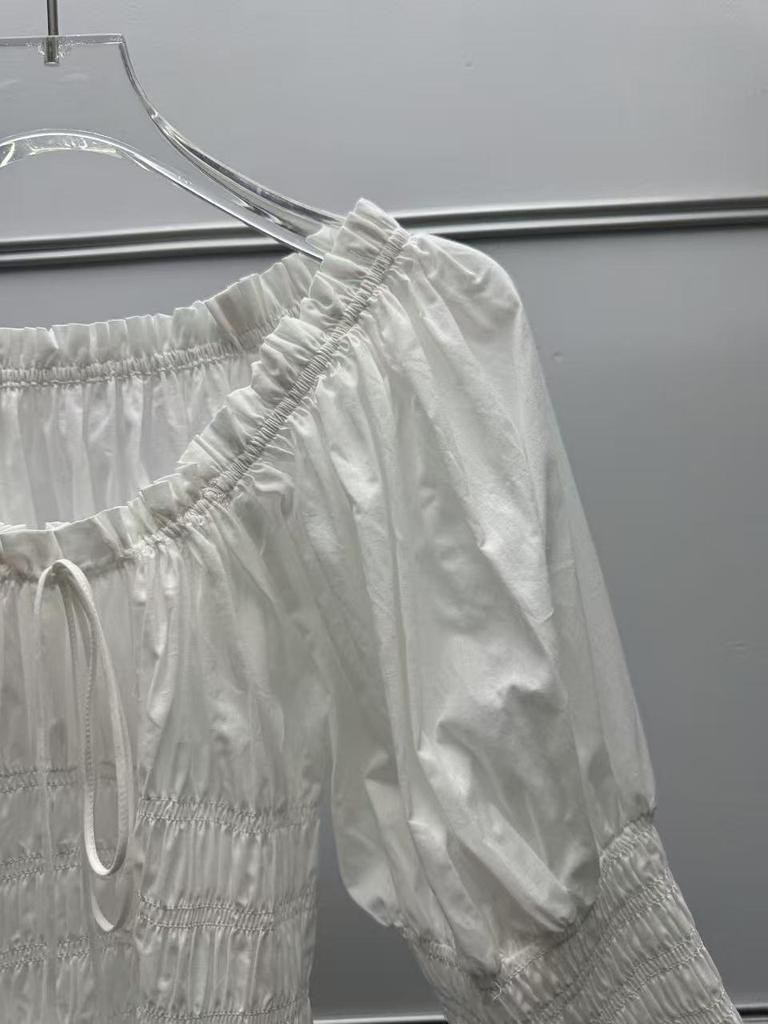 Elegant French Niche Spring Outfit: Puff Sleeve Drawstring Top & Skirt Set