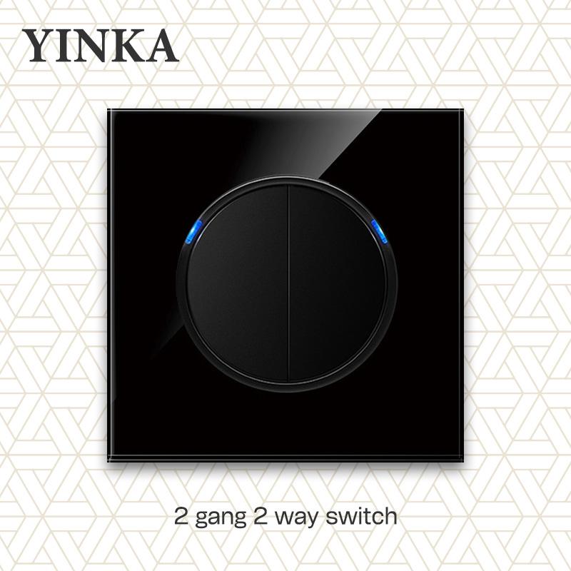 YINKA Tempered Glass 1/2/3/4 Gang 1/2 Way On / Off Wall Light Switch LED Indicator FR EU Standard Universal Home Socket
