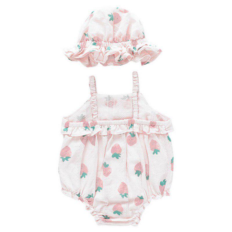 

Летний хлопковый комбинезон без рукавов с принтом для маленьких девочек, комбинезон + шапка M/73