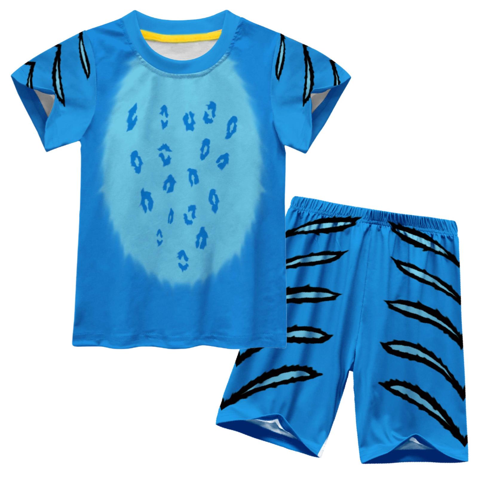 

Детский костюм-двойка с мультяшным принтом, шорты с коротким рукавом 160 синий
