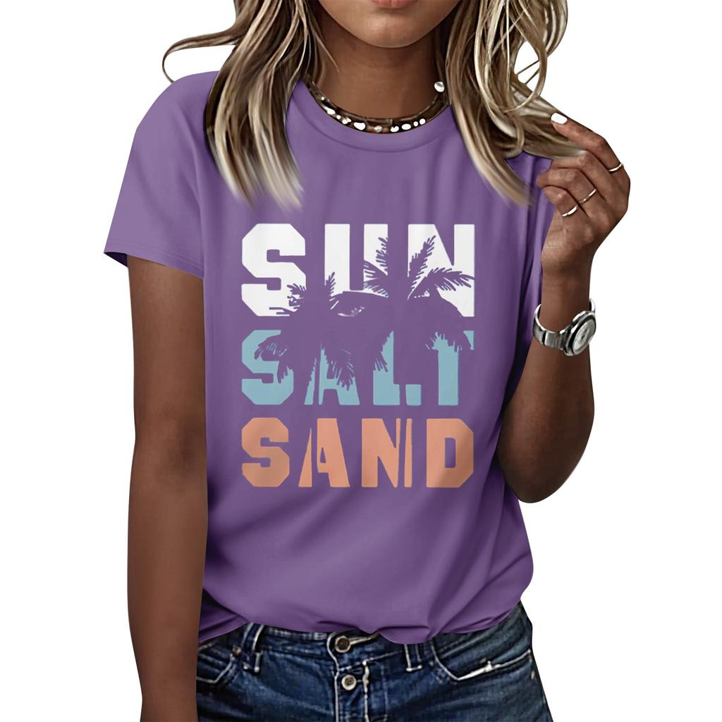 Dámské ležérní tištěné tričko s kulatým výstřihem, svetr s krátkým rukávem