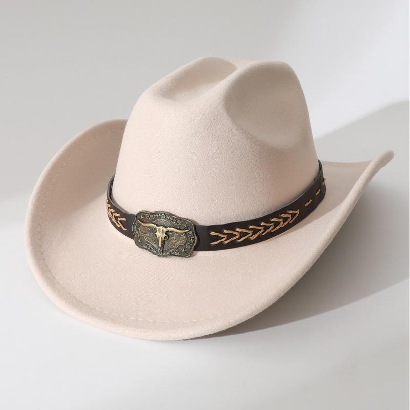 Jazz hat with cow head decoration, unisex vintage ethnic style decoration, European and American style Xiyin cowboy hat