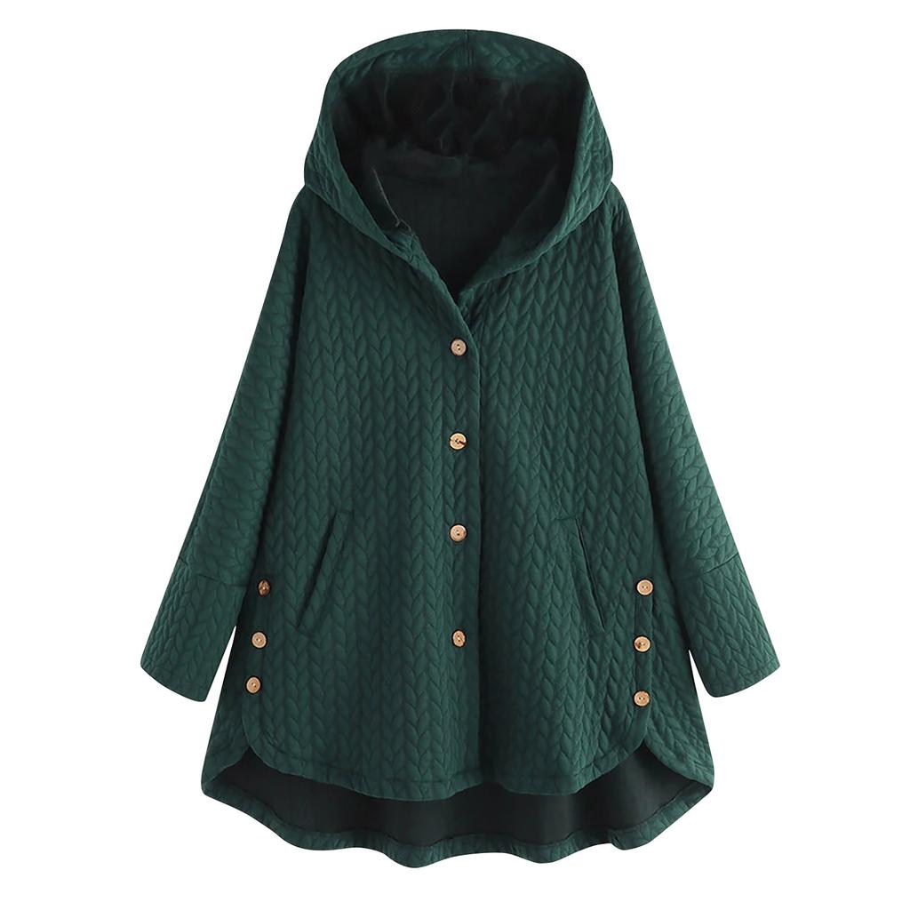 Women's Autumn/Winter Solid Colour Hooded Single-Breasted Irregular Cotton Jacket