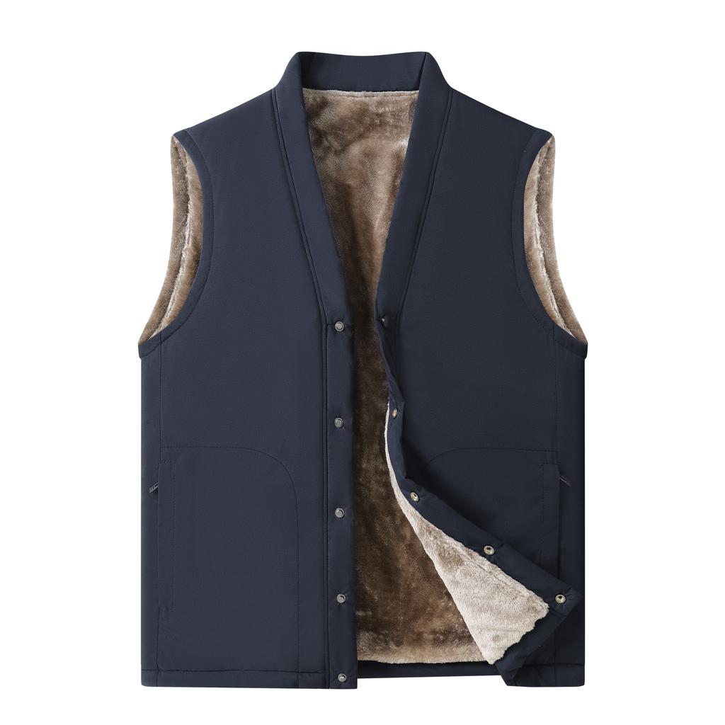 Autumn Winter Men Plush Vest V-neck Sleeveless Fleece Male Coat Solid Color Single-breasted Comfortable Man Waistcoat