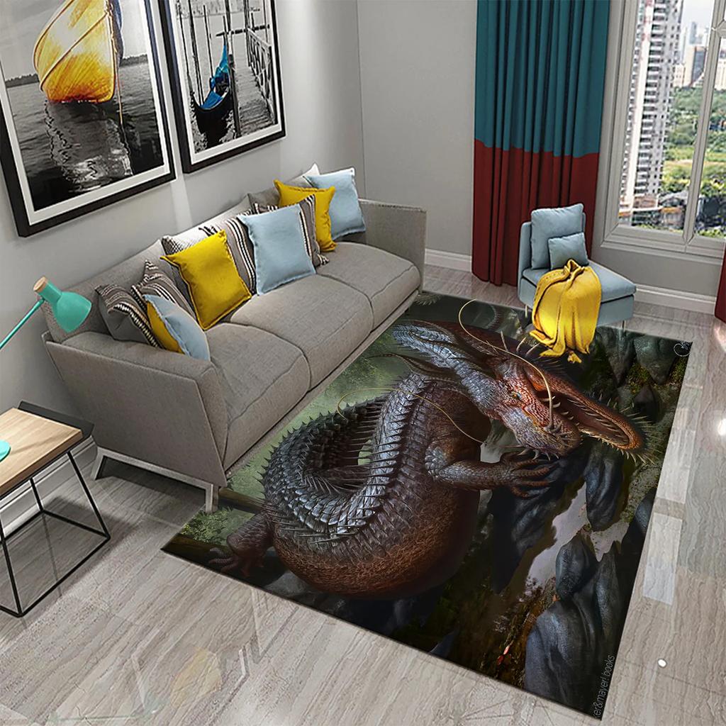 3D Cartoon Dragon Animal Print Carpet for Kitchen Toilet Living Room Esports Chair Carpet Bedside Modern Simple Non-slip Carpets