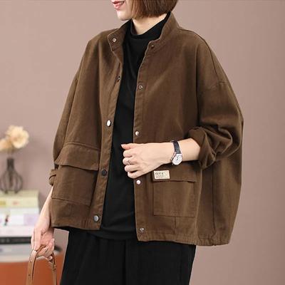 Casual Short Jacket Women's  Autumn  Wild Korean Version Loose Literary Retro Tooling Labeling Cardigan Button Commuting