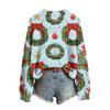 Women's Christmas Print Neck Long Sleeve Sweater Soft Casual Top for Fall Winter Holiday