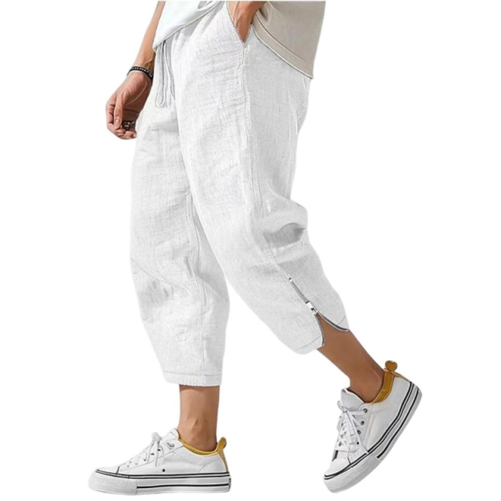 Men's Linen Drawstring Cropped Pants, Casual Athletic Trousers