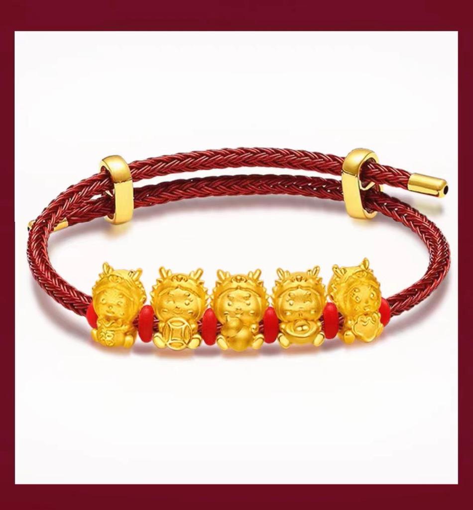 Gold-Plated Zodiac Dragon Red String Bracelet