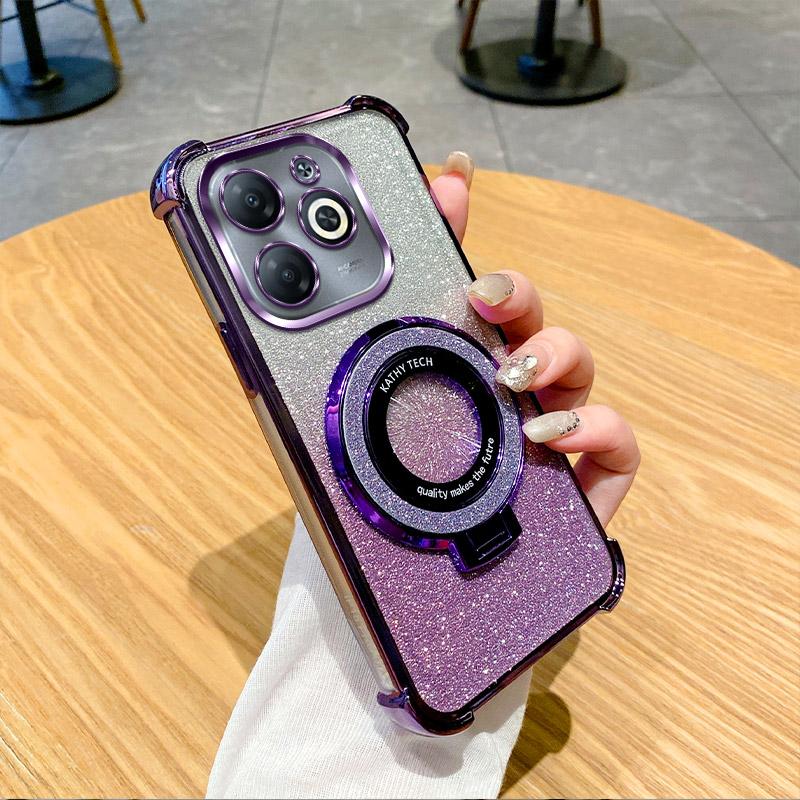 Luxury Plating Shockproof Stand Ring Phone Case For Infinix Hot 40 Pro 30 30i 40i 50i 10S NFC 10 Lite 9 Play Glitter Soft Cover