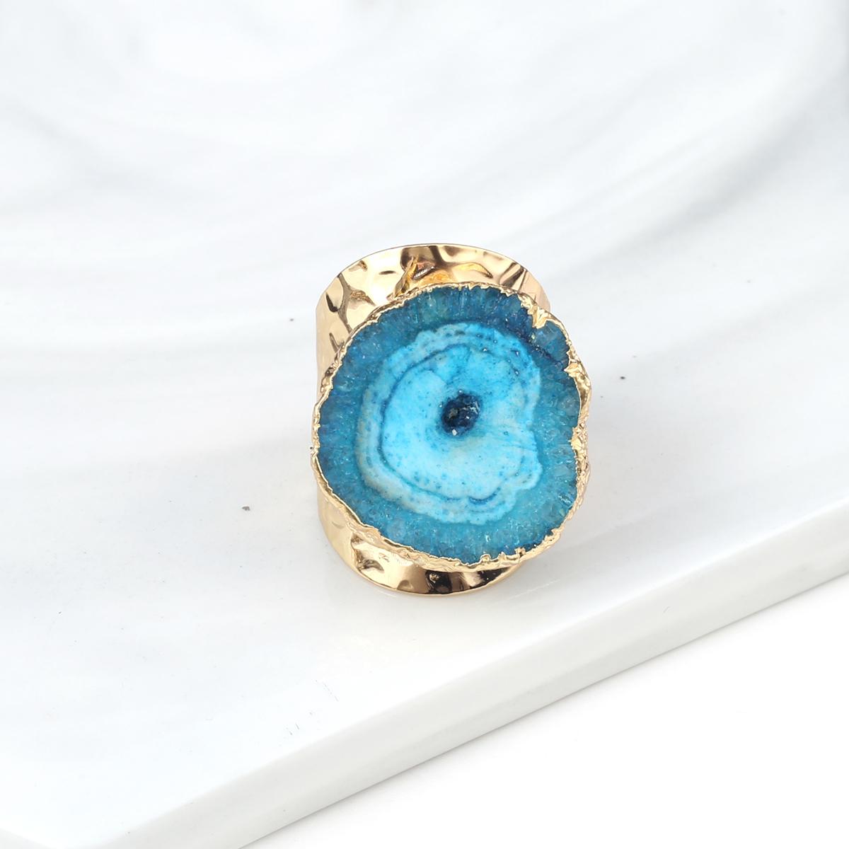 

Женское кольцо из натурального камня, друза агата, регулируемое кольцо для элегантных женщин, романтический подарок на день рождения Adjustable синий