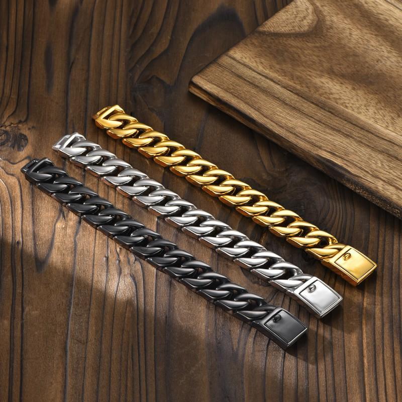 Stainless Steel Cuban Link Bracelet 20mm Vacuum Plated Hip Hop Mens Jewelry Geometric Chain Daily Wear