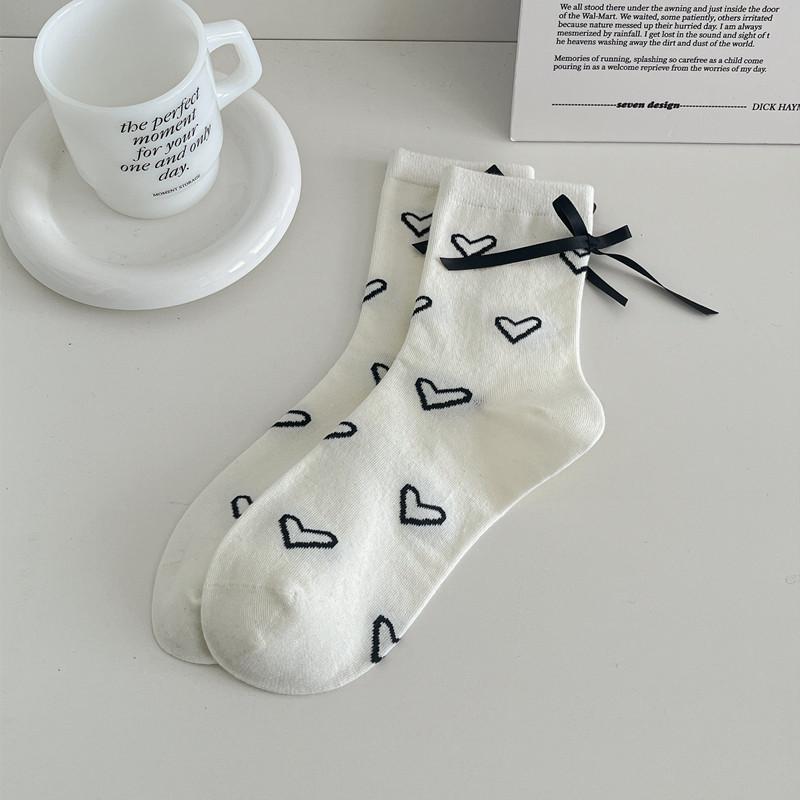 Женские весенне-осенние все завязки бантиком волнистые в горошек кружевные складки носить в трубке махровые махровые хлопковые носки 1 pair