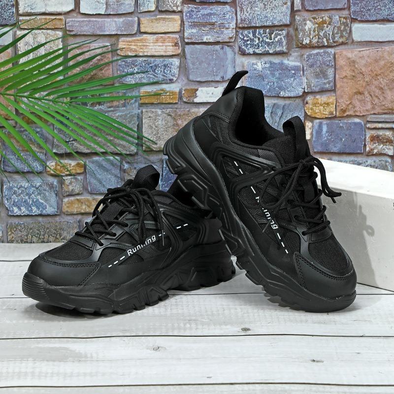 Women Chunky Sneakers Breathable Lace Up Walking Platform Shoes Couples Casual Shoes