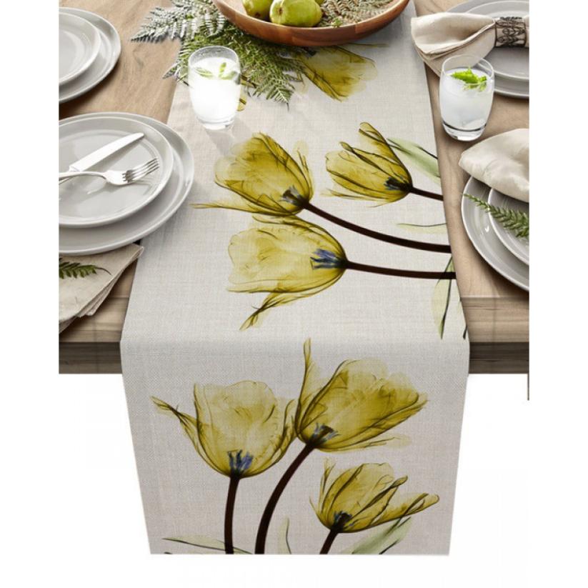 Tulip Linen Table Rustic Farmhouse Style Table Runner 13X70 Inch,Kitchen Dining Table Decoration for Indoor Outdoor Home