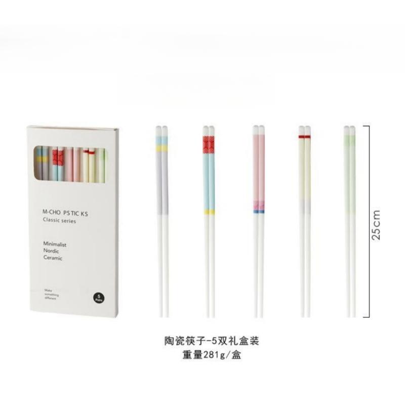 

5 Pairs Ceramic Chopsticks Japanese Non-Slip Sushi Chopstick Household Kitchen Easy To Clean Dinnerware Chopstick Spoon Gift Set