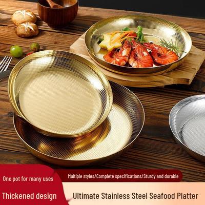 Hanlu Stainless Steel Round Serving Plate for Steak and Seafood