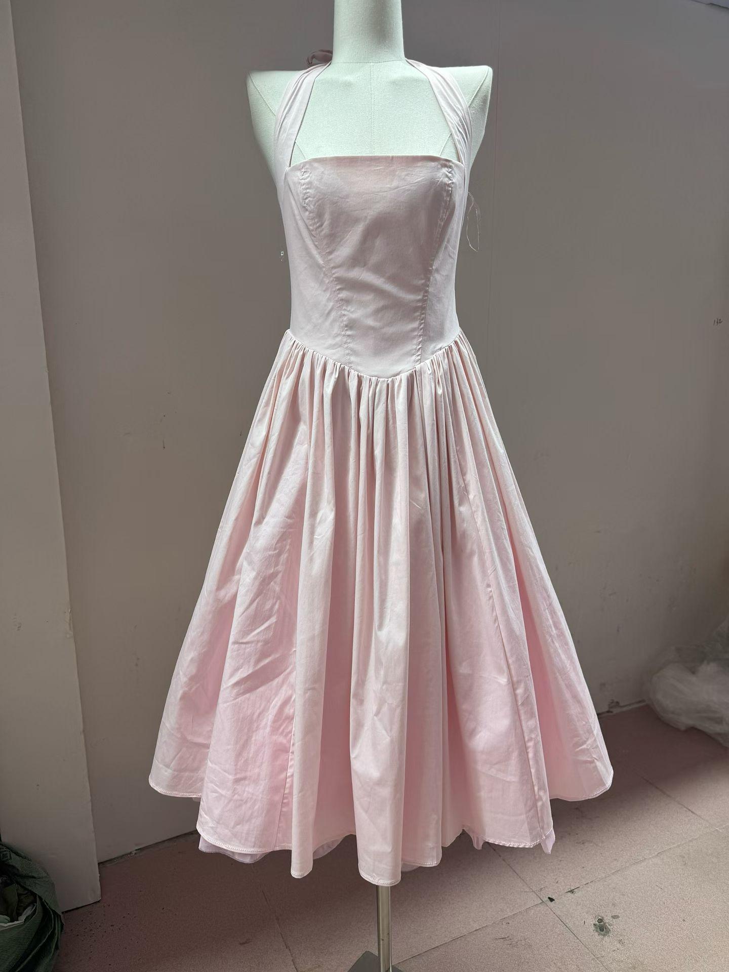 

European Sexy Pleated Lace Halterneck Dress - Niche Fashion Design XXL розовый